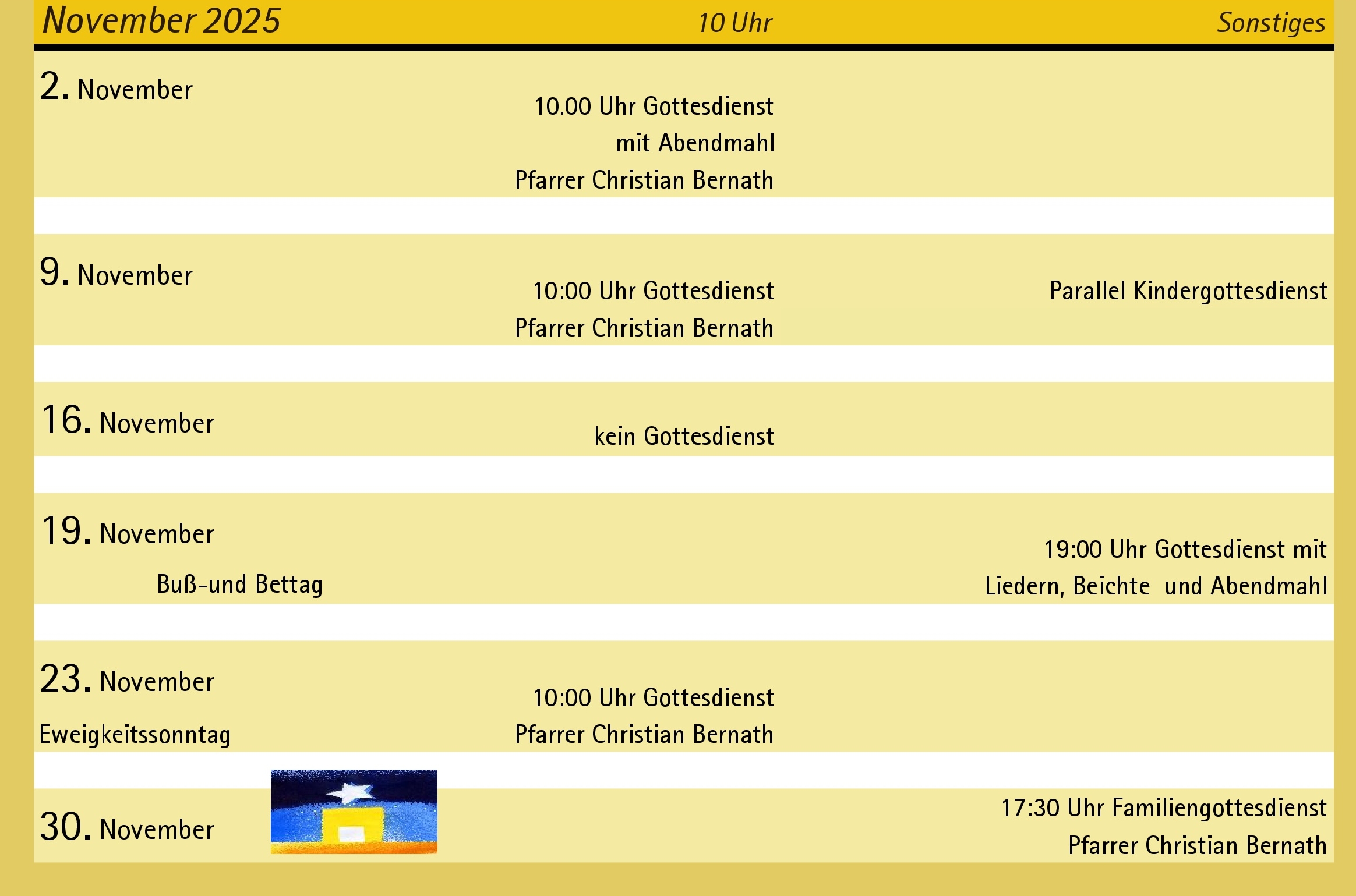 Gottesdienst Liste November 2025