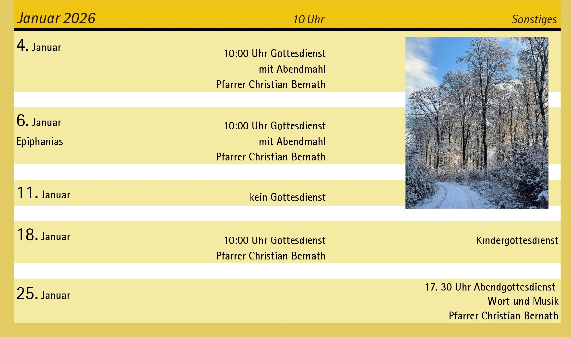 Gottesdienst Liste Januar 2026