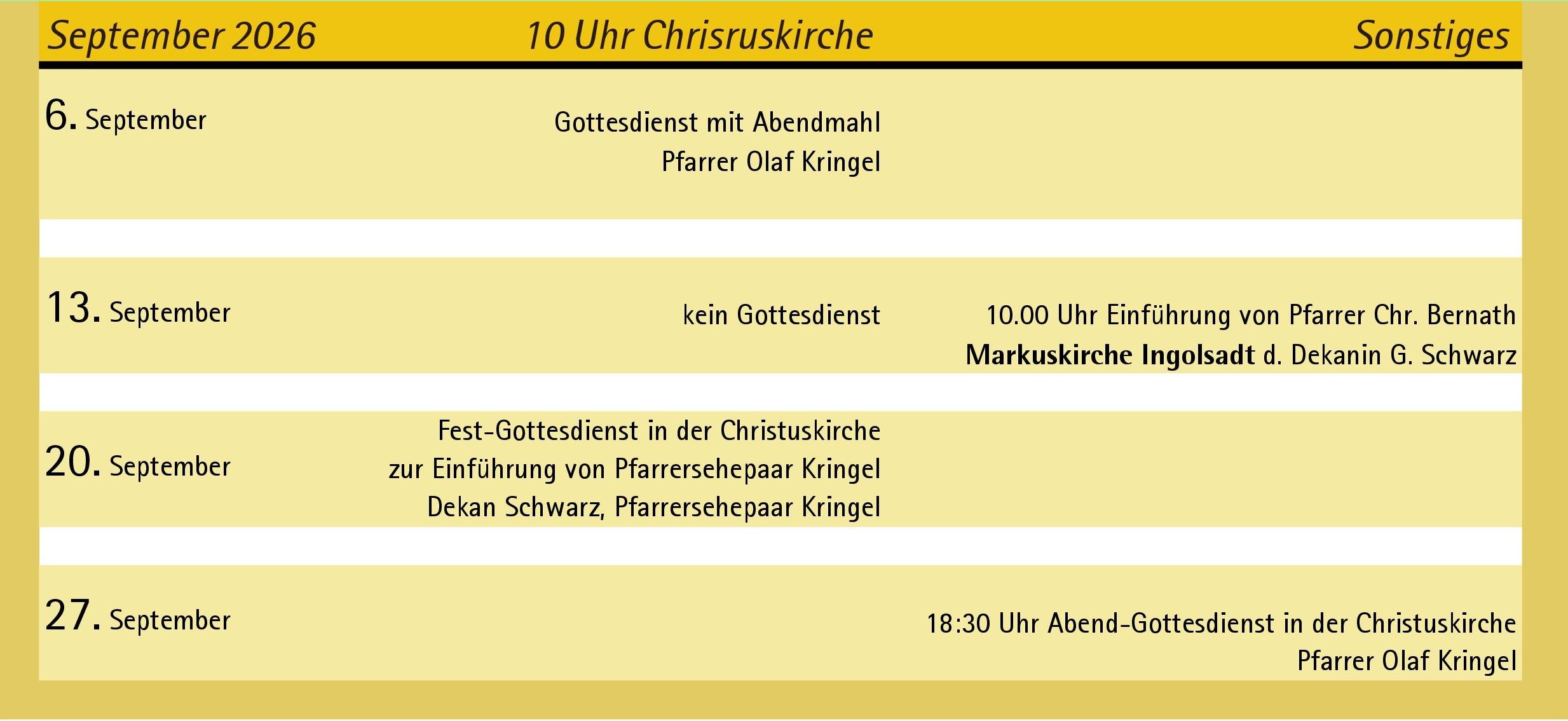 Gottesdienst Liste September 2026