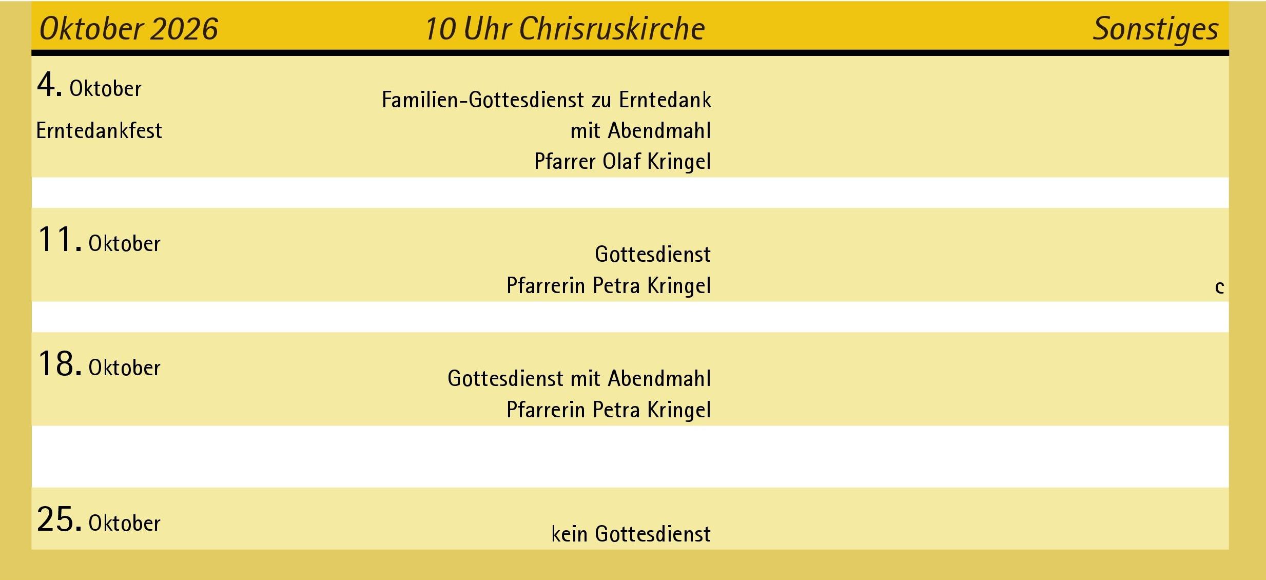 Gottesdienst Liste Oktober 2026